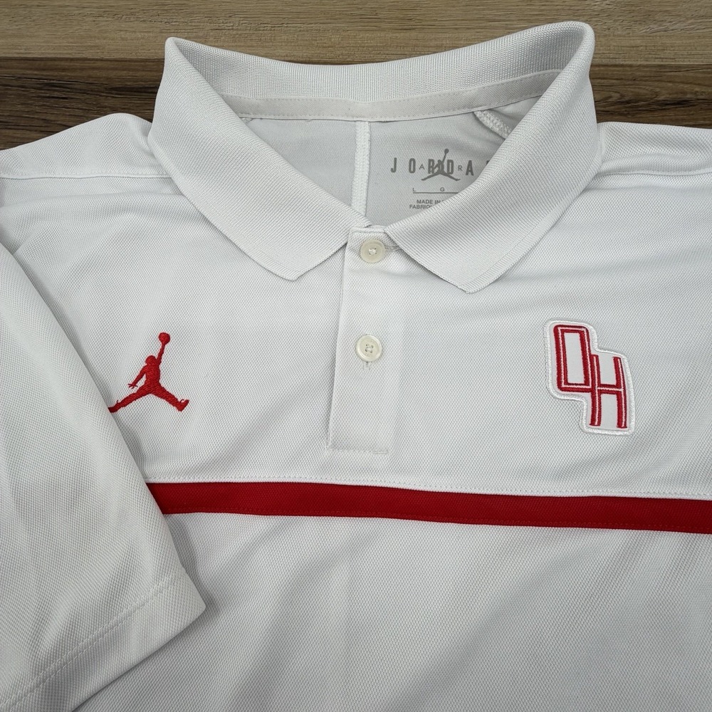Air Jordan Men Polo Shirt White Ohio Large Logo Jumpman Short Sleeve Collar